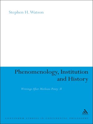 cover image of Phenomenology, Institution and History